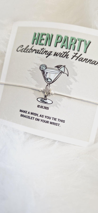 Hen Party, Cocktail Wish Bracelets - Personalised  - Goodie Bag Filler - Hen Weekend, Hen Do, Girls Weekend  I Sten Do - CA6