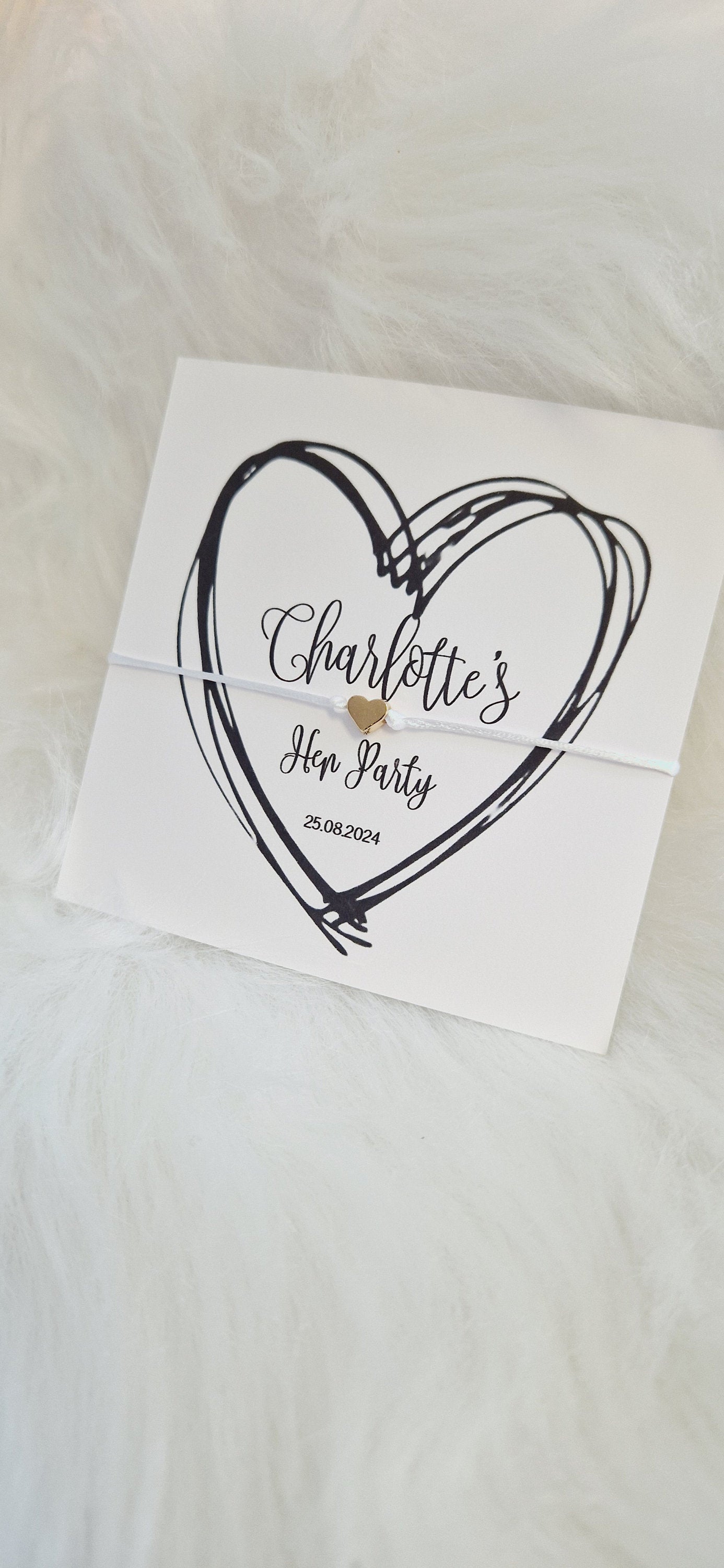 Personalised Wish String - Black Heart, Hen Do, Tea Bride, Bride to Be Hen Party Wish Bracelet: Silver Heart Charm
