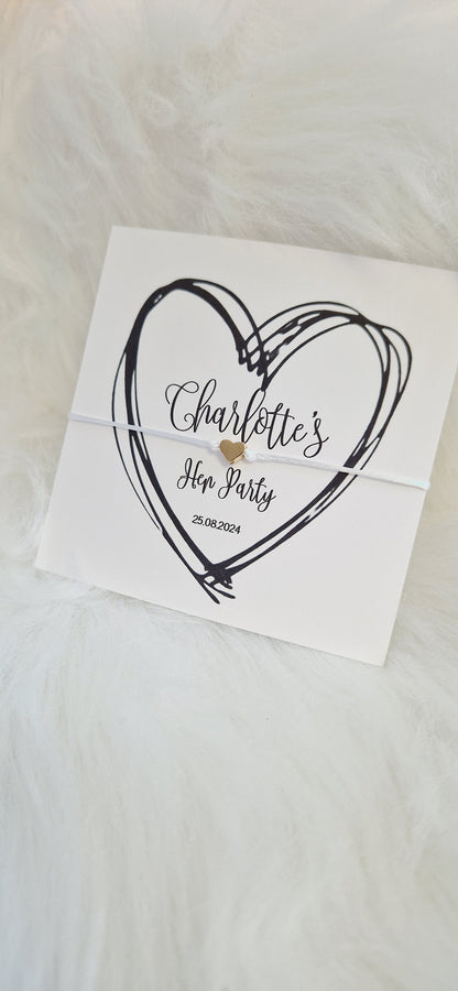 Personalised Wish String - Black Heart, Hen Do, Tea Bride, Bride to Be Hen Party Wish Bracelet: Silver Heart Charm