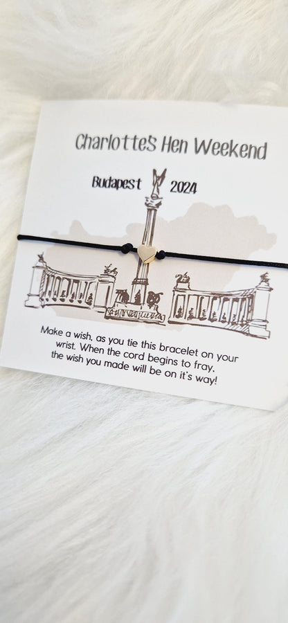 Budapest Hen Party Personalised Wish Bracelets - Hen Holiday - Travel - Aeroplane - Abroad - Hen Weekend - Girls Weekend- Hen Do- TR3