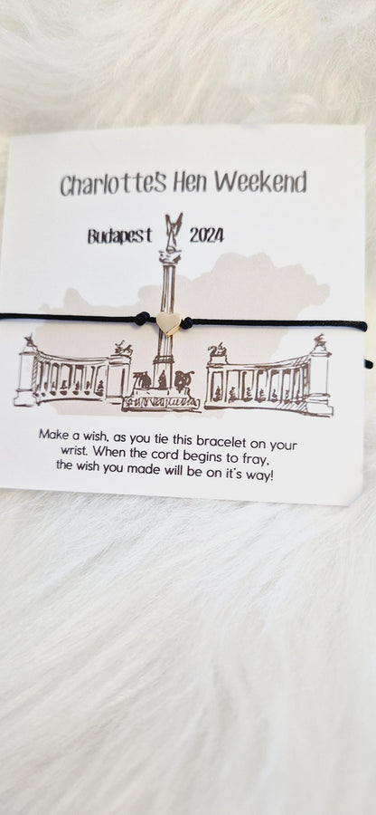 Budapest Hen Party Personalised Wish Bracelets - Hen Holiday - Travel - Aeroplane - Abroad - Hen Weekend - Girls Weekend- Hen Do- TR3