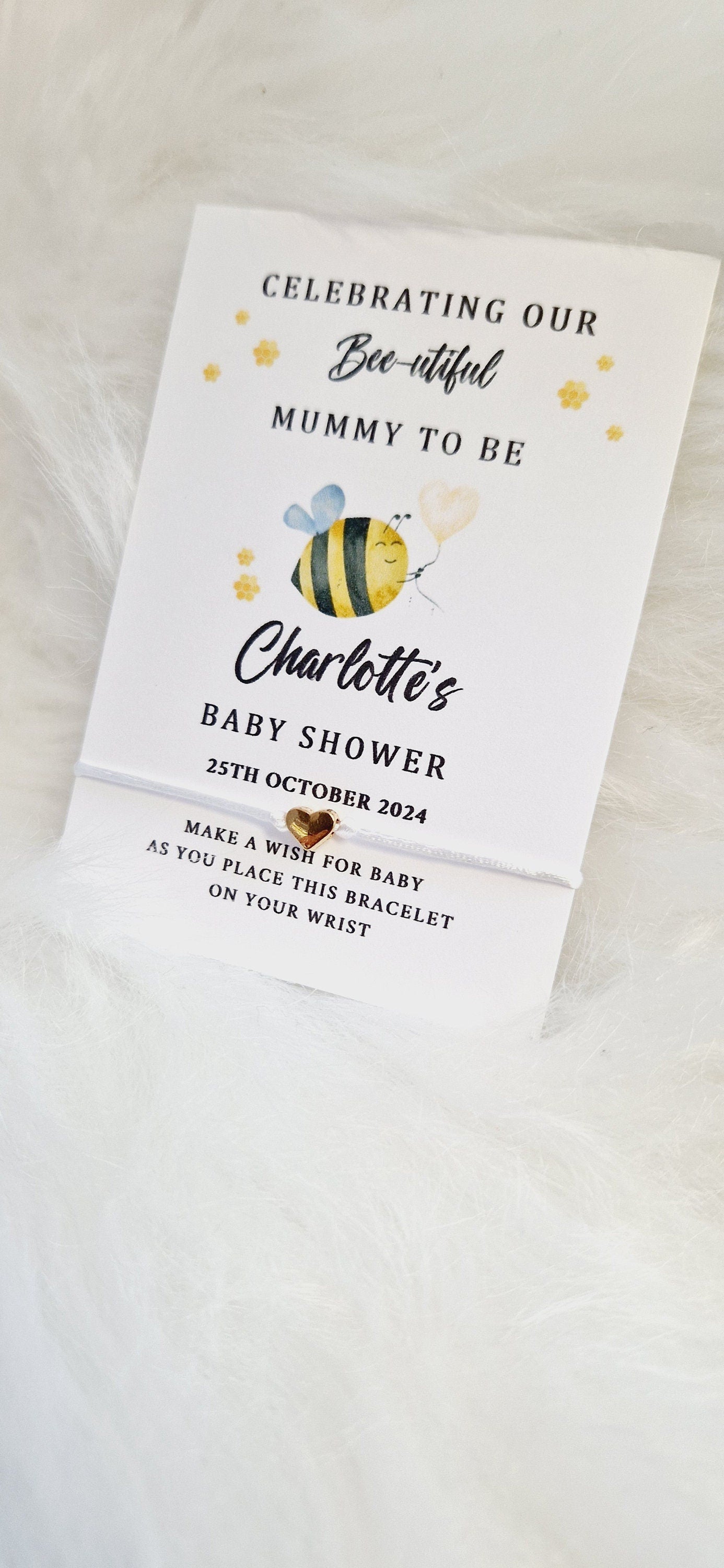 Personalised Baby Shower Wish Bracelet: Bee Design, Mummy To Be, Gender Neutral - Bumble Bee