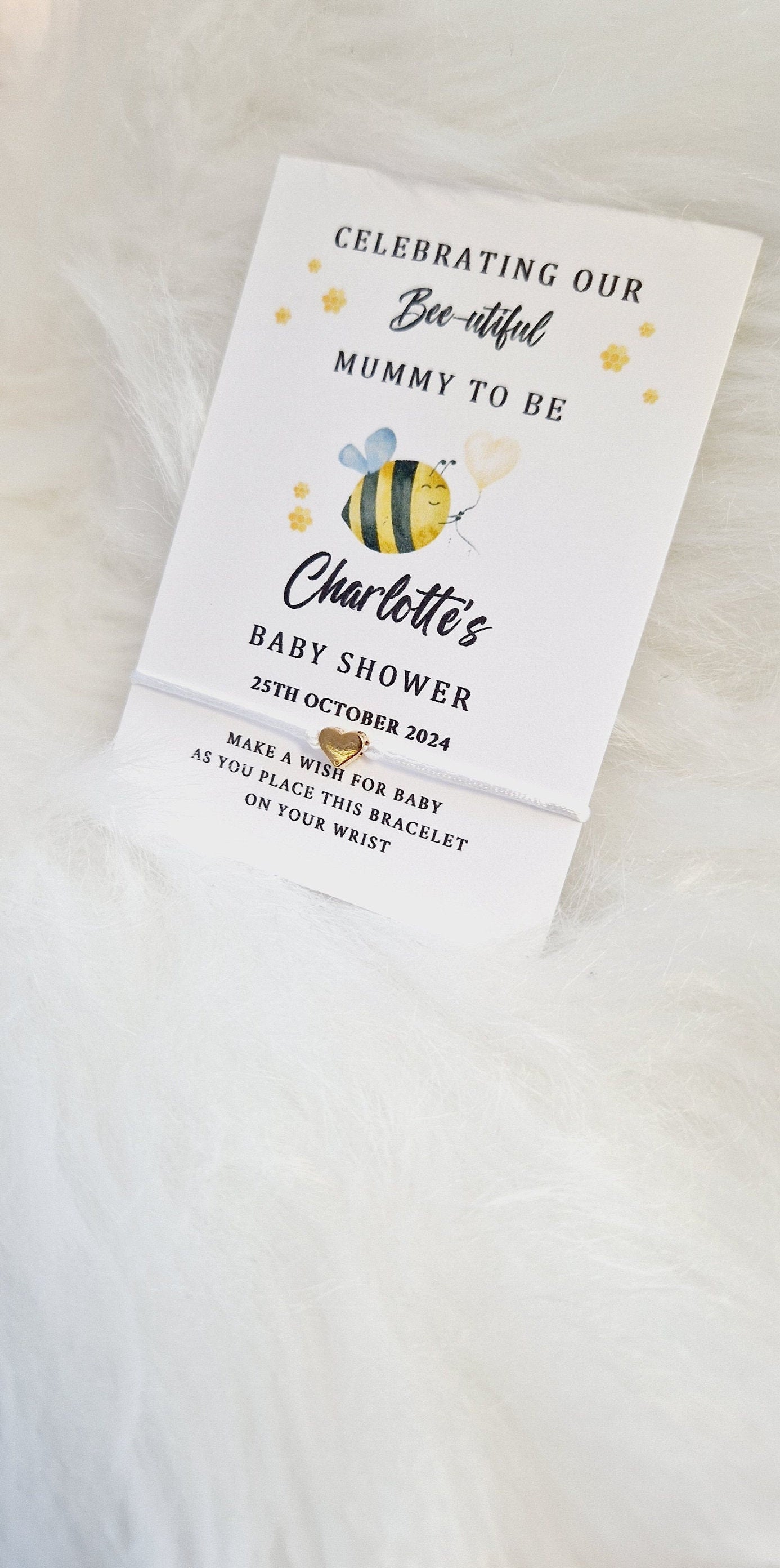 Personalised Baby Shower Wish Bracelet: Bee Design, Mummy To Be, Gender Neutral - Bumble Bee