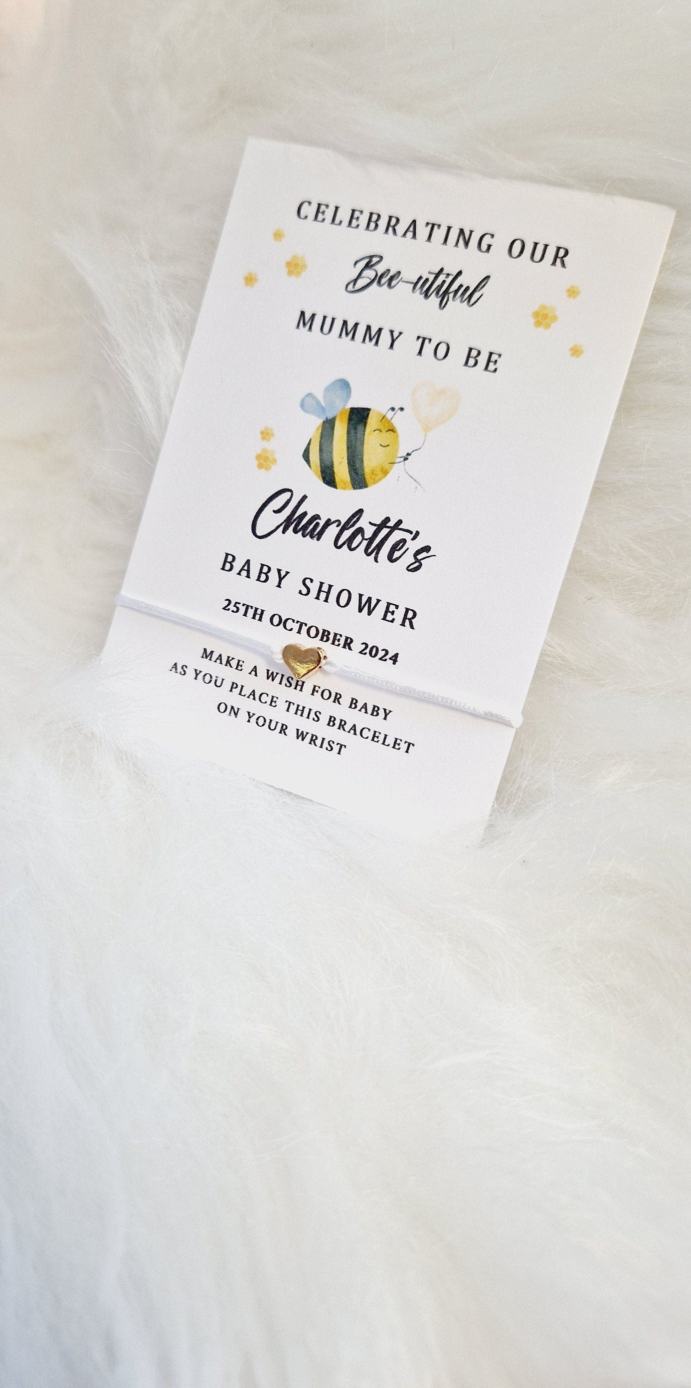 Personalised Baby Shower Wish Bracelet: Bee Design, Mummy To Be, Gender Neutral - Bumble Bee