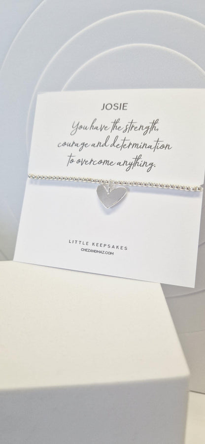 Personalised Silver Heart Charm Bracelet: Empowering Gift - You have the strength courage and determination to overcome anything