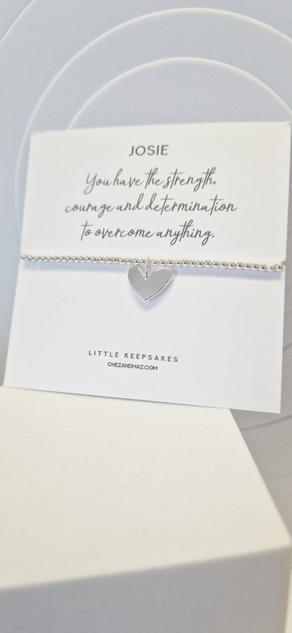 Personalised Silver Heart Charm Bracelet: Empowering Gift - You have the strength courage and determination to overcome anything