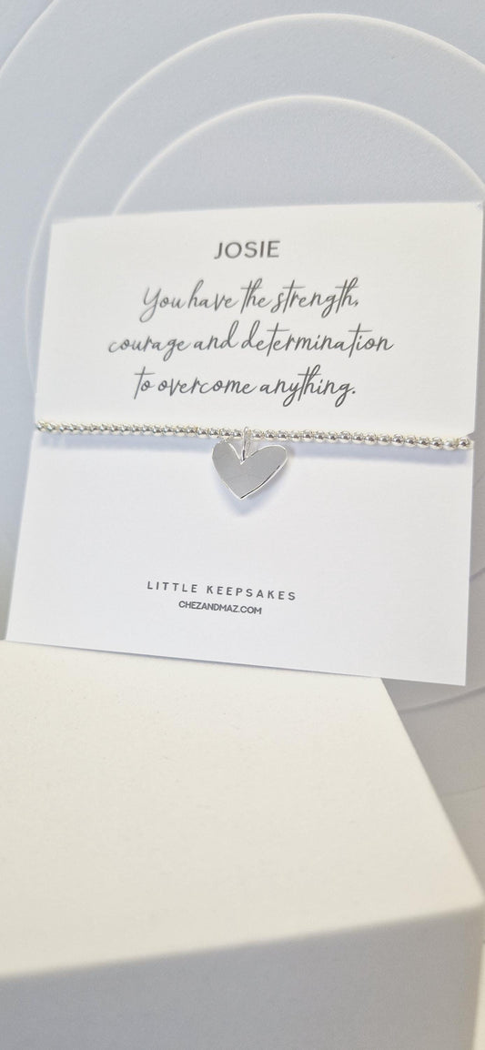 Personalised Silver Heart Charm Bracelet: Empowering Gift - You have the strength courage and determination to overcome anything