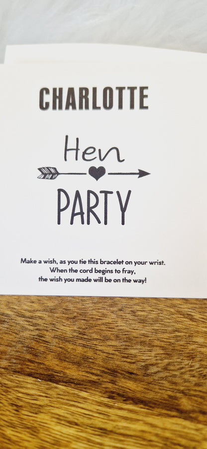 Personalised Individual Names Hen Party, Baby Shower Wish Bracelets - Personalised  - Goodie Bag Hen Weekend, Hen Do I Girls Weekend  I sa33