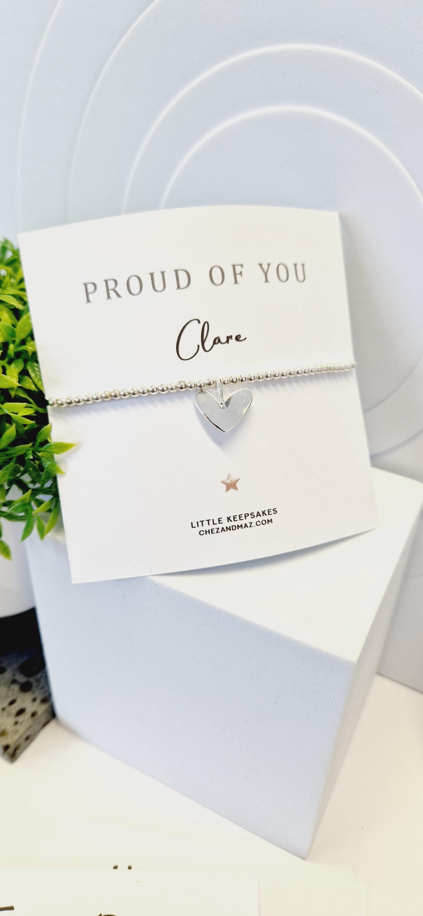 Personalised Proud of you  Exam I  Congrats I Good Luck I Mentor, ApprecIiation I Silver Plated Charm Bracelet & Heart Charm ICL1