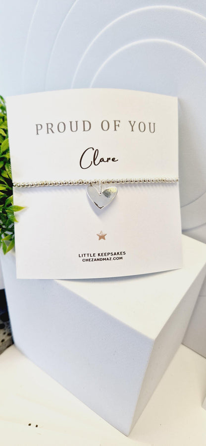Personalised Proud of you  Exam I  Congrats I Good Luck I Mentor, ApprecIiation I Silver Plated Charm Bracelet & Heart Charm ICL1