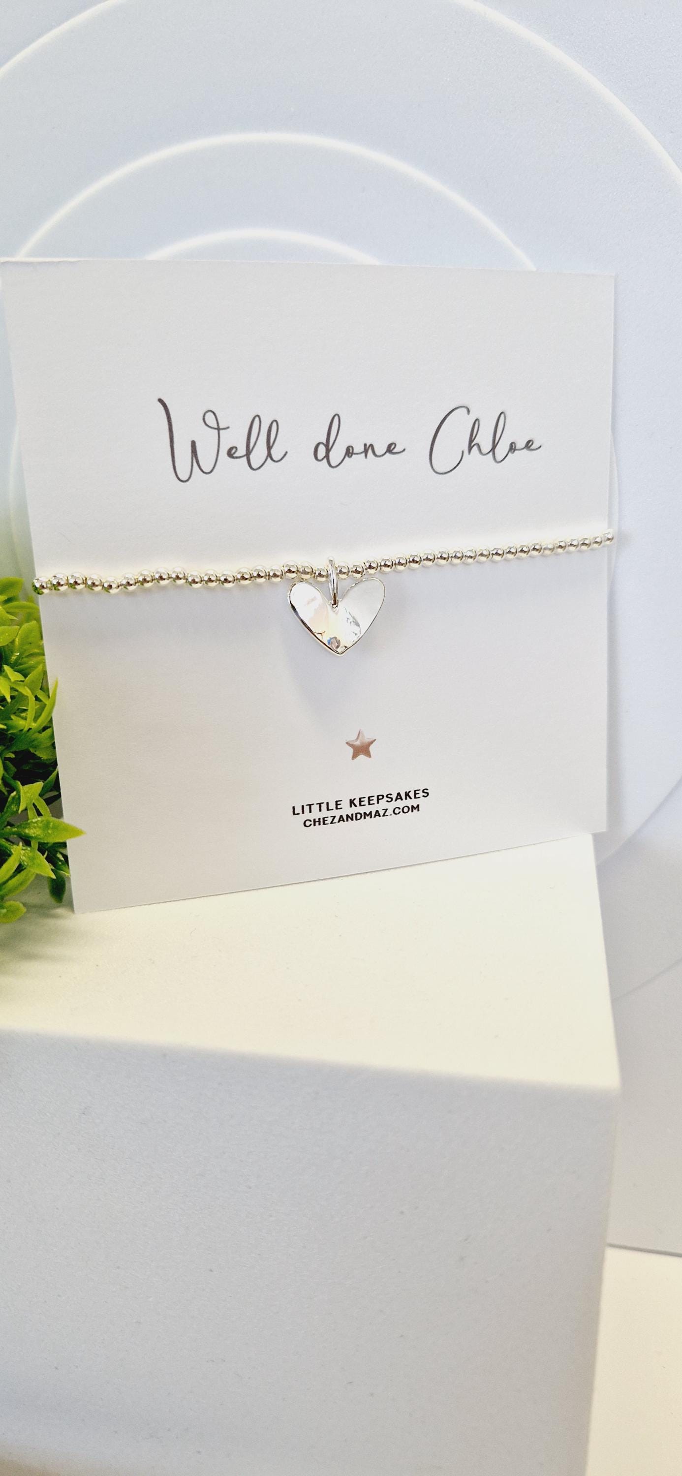 Well done, Personalised Silver Plated Heart Charm Bracelet: Exam Congratulations Gift