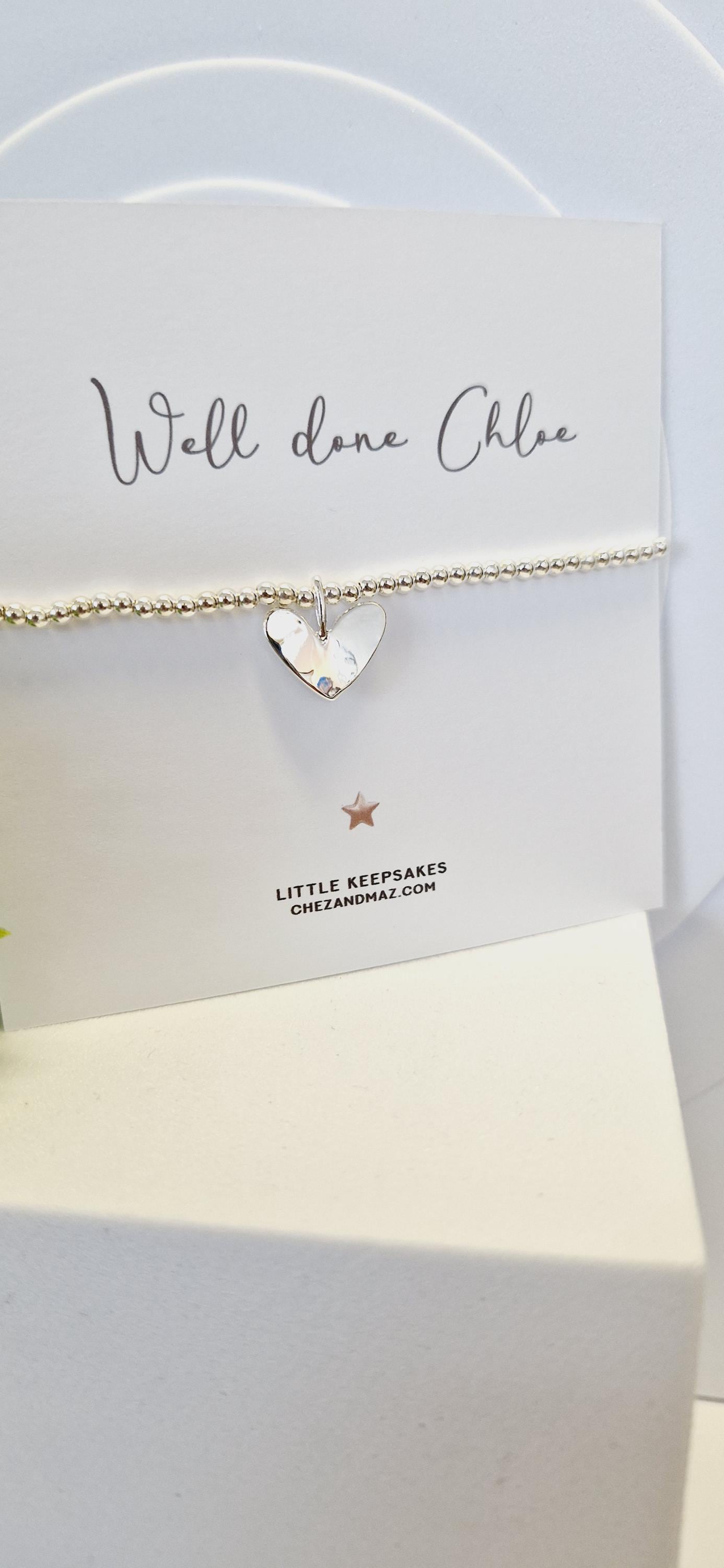 Well done, Personalised Silver Plated Heart Charm Bracelet: Exam Congratulations Gift