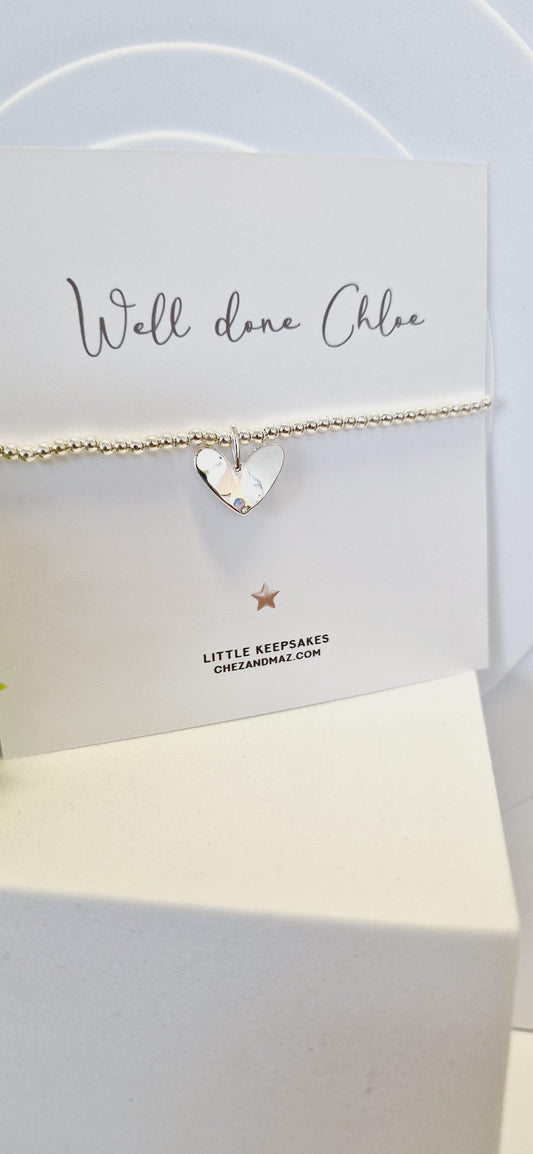 Well done, Personalised Silver Plated Heart Charm Bracelet: Exam Congratulations Gift