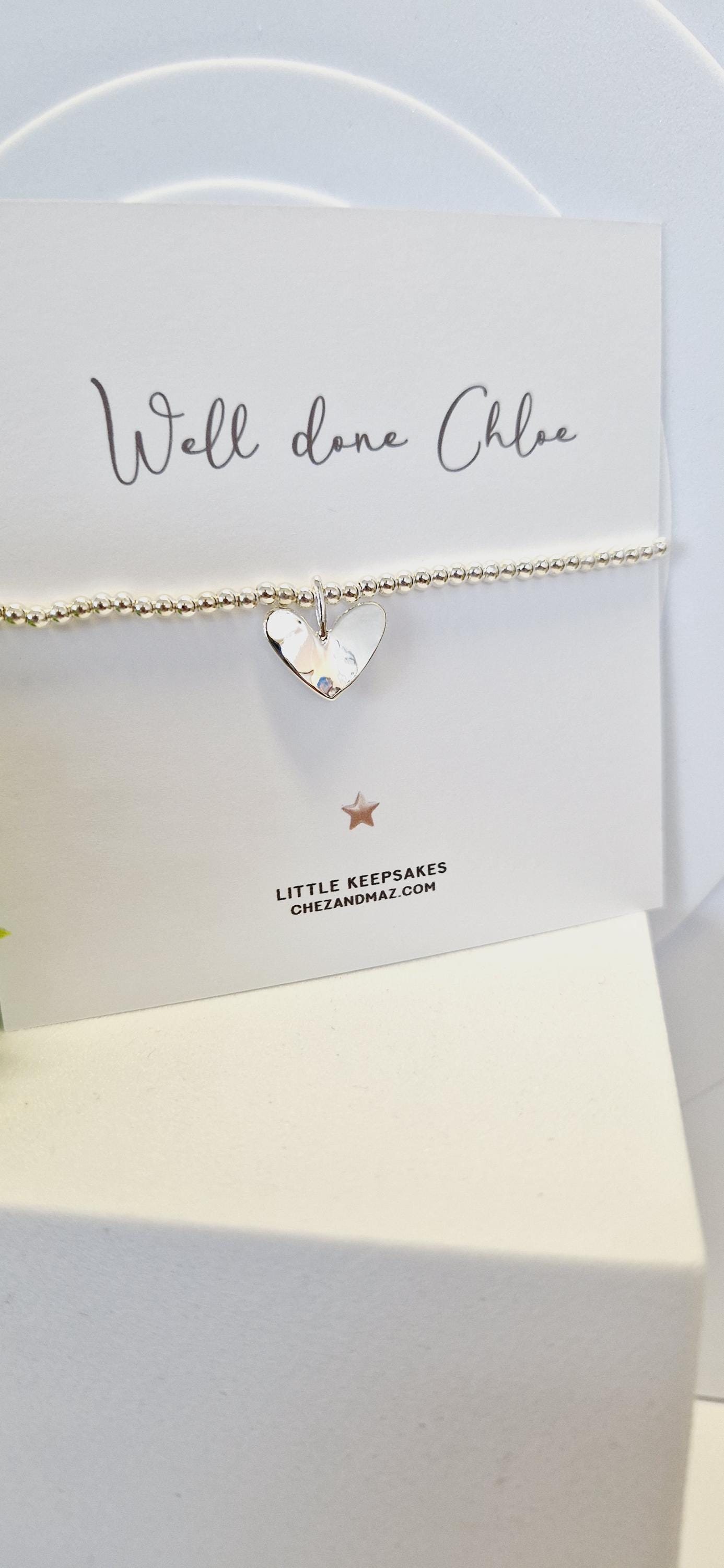 Well done, Personalised Silver Plated Heart Charm Bracelet: Exam Congratulations Gift