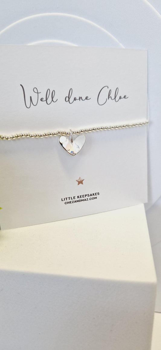 Well done, Personalised Silver Plated Heart Charm Bracelet: Exam Congratulations Gift