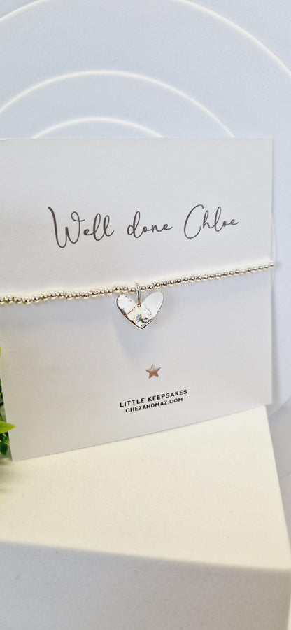 Well done, Personalised Silver Plated Heart Charm Bracelet: Exam Congratulations Gift
