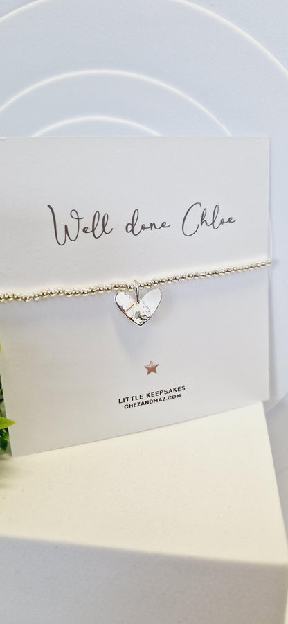 Well done, Personalised Silver Plated Heart Charm Bracelet: Exam Congratulations Gift