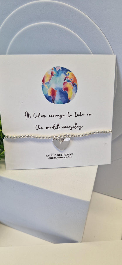 It takes courage to take on the world everyday ISilver Bracelet - Friendship Bracelet I Courage I Empowering | Silver Stacking Bracelet I TW