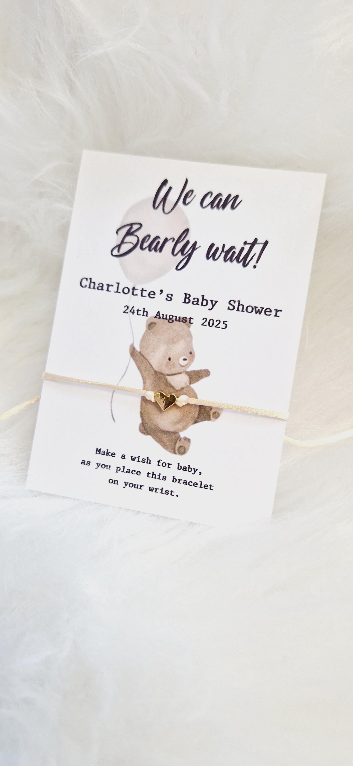 We can 'Bearly' wait I Teddy Bear - Personalised Baby Shower Wish Bracelet I Mummy to Be I Charm  Bracele I Favour I Personalised Gift - 704
