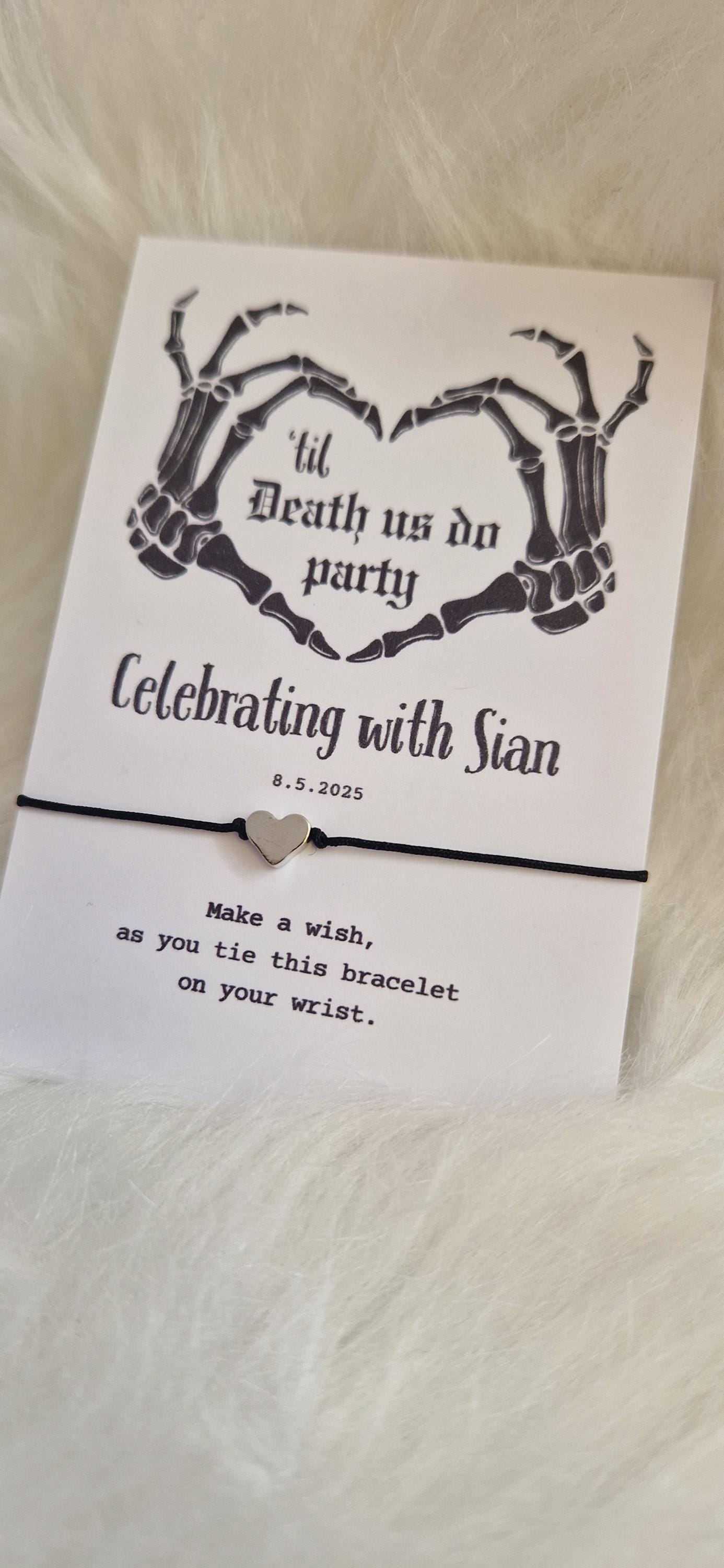 Gothic Hen Party Wish Bracelet: Skull and Skeleton Charm, Hen Do, Team Bride Favour