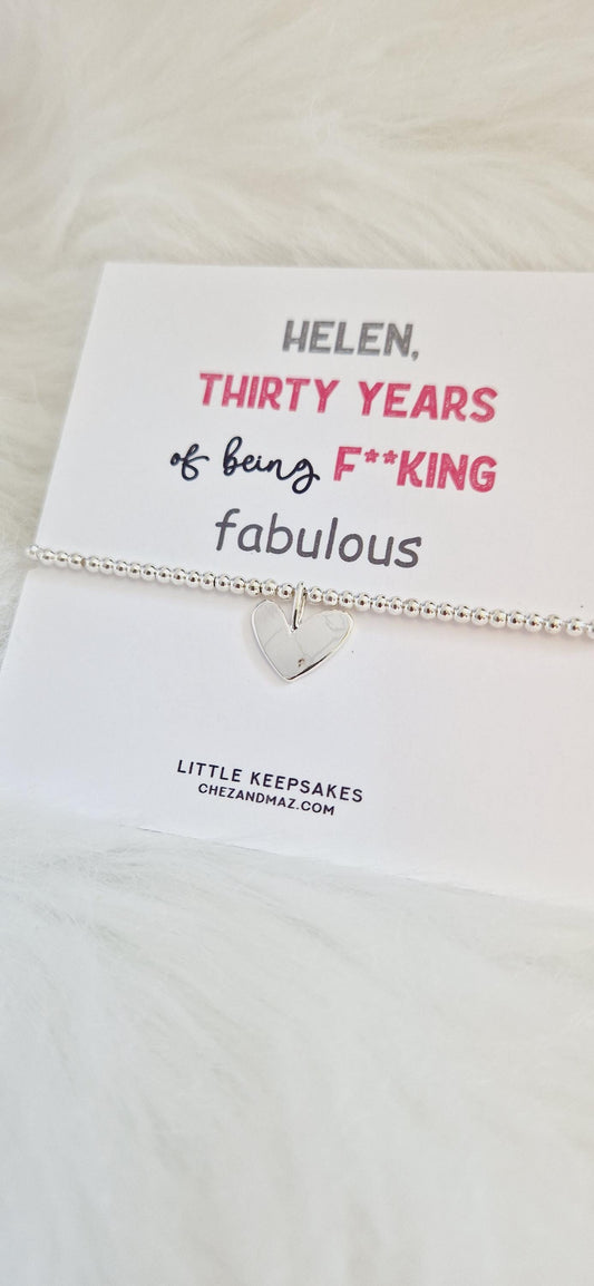 Birthday funny , F**king Fabulous Happy Birthday- Silver Plated Heart charm bracelet I Birthday Gift personalised