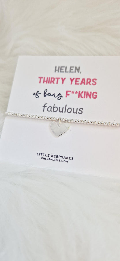 Birthday funny , F**king Fabulous Happy Birthday- Silver Plated Heart charm bracelet I Birthday Gift personalised