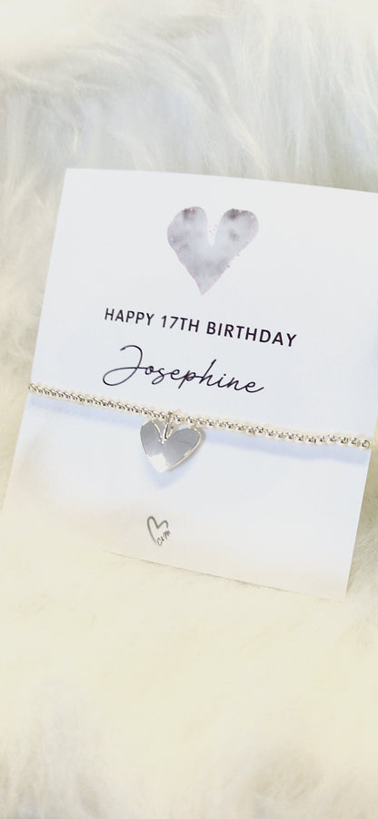 Happy 17th Birthday Personalised  I 17 I Silver plated charm bracelet & silver heart charm I Seventeen I Birthday Gift I m6