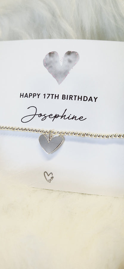 Happy 17th Birthday Personalised  I 17 I Silver plated charm bracelet & silver heart charm I Seventeen I Birthday Gift I m6