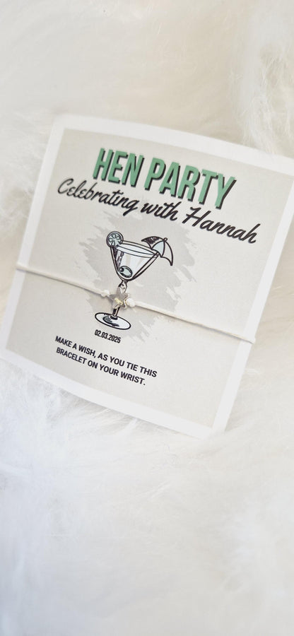 Hen Party, Cocktail Wish Bracelets - Personalised  - Goodie Bag Filler - Hen Weekend, Hen Do, Girls Weekend  I Sten Do - CA6