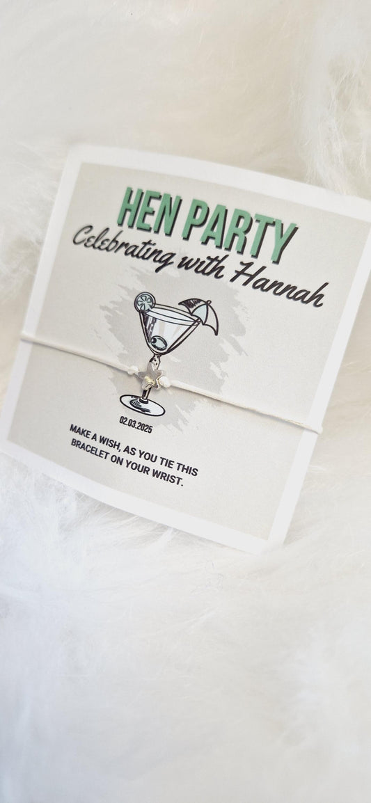 Hen Party, Cocktail Wish Bracelets - Personalised  - Goodie Bag Filler - Hen Weekend, Hen Do, Girls Weekend  I Sten Do - CA6