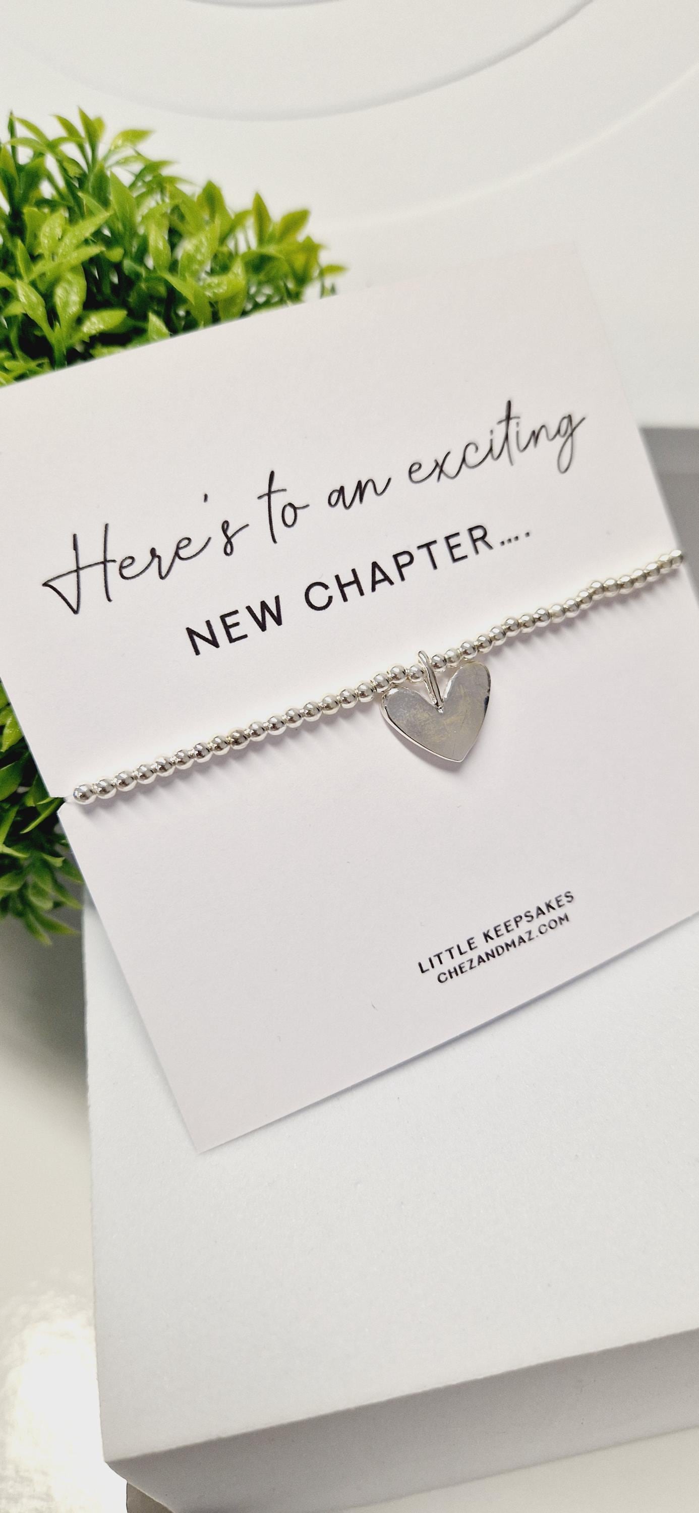 New Beginnings Silver Bracelet: Heart Charm, Good Luck Gift - leaving Gift - New Job