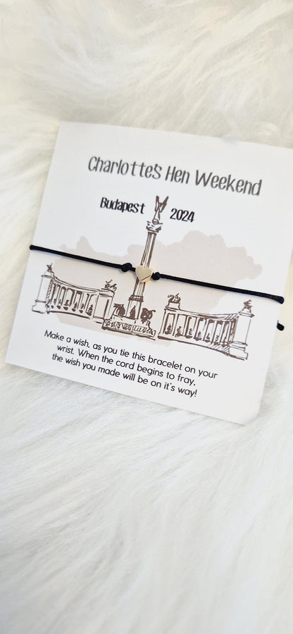 Budapest Hen Party Personalised Wish Bracelets - Hen Holiday - Travel - Aeroplane - Abroad - Hen Weekend - Girls Weekend- Hen Do- TR3