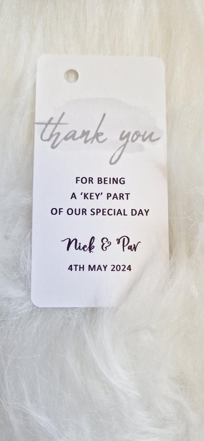Vintage Key Bottle Opener Wedding Favor: Personalized Tag & Ribbon
