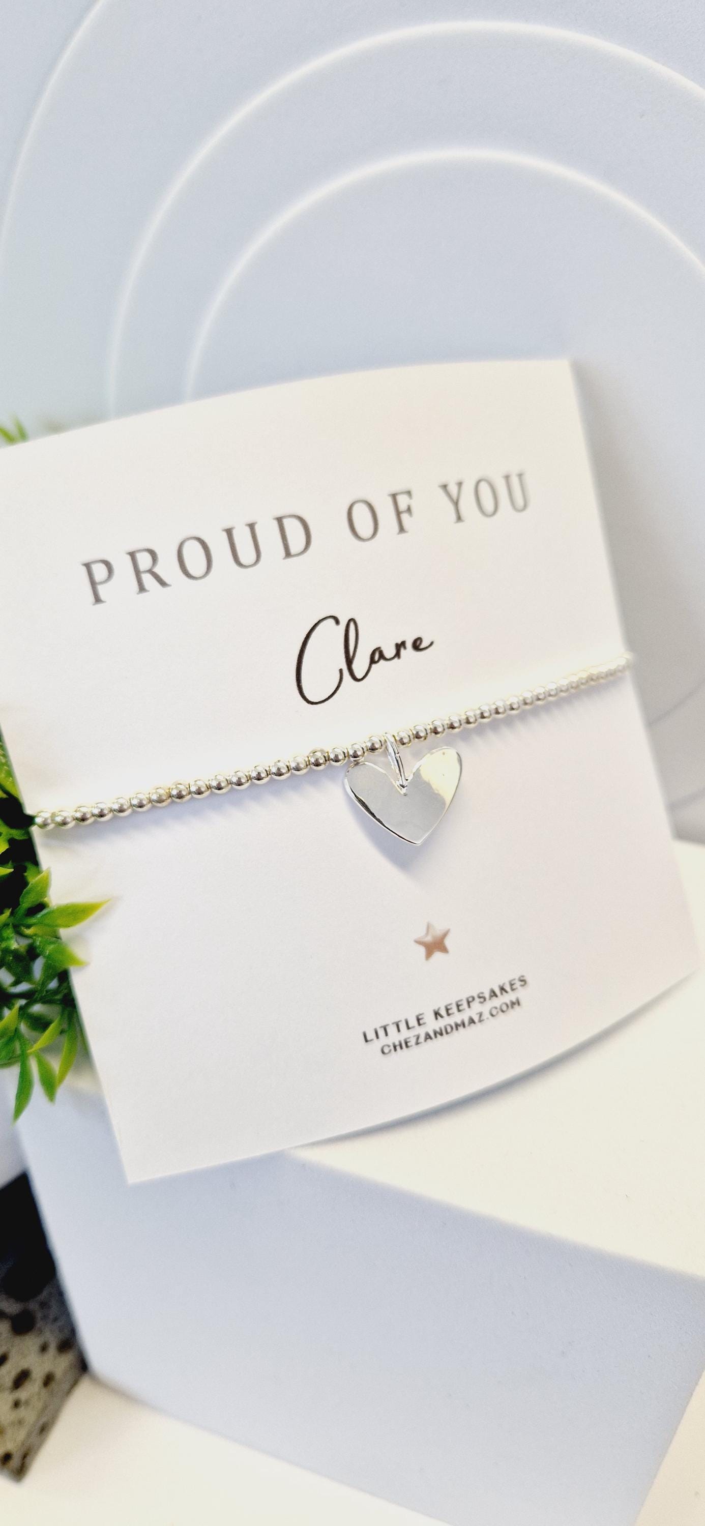 Personalised Proud of you  Exam I  Congrats I Good Luck I Mentor, ApprecIiation I Silver Plated Charm Bracelet & Heart Charm ICL1