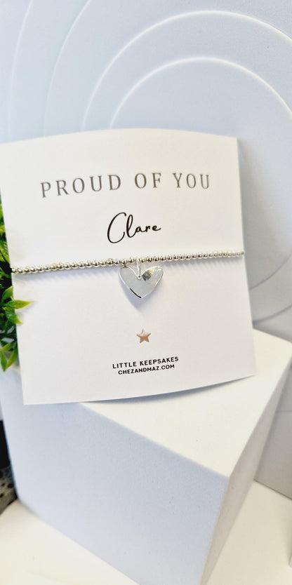 Personalised Proud of you  Exam I  Congrats I Good Luck I Mentor, ApprecIiation I Silver Plated Charm Bracelet & Heart Charm ICL1