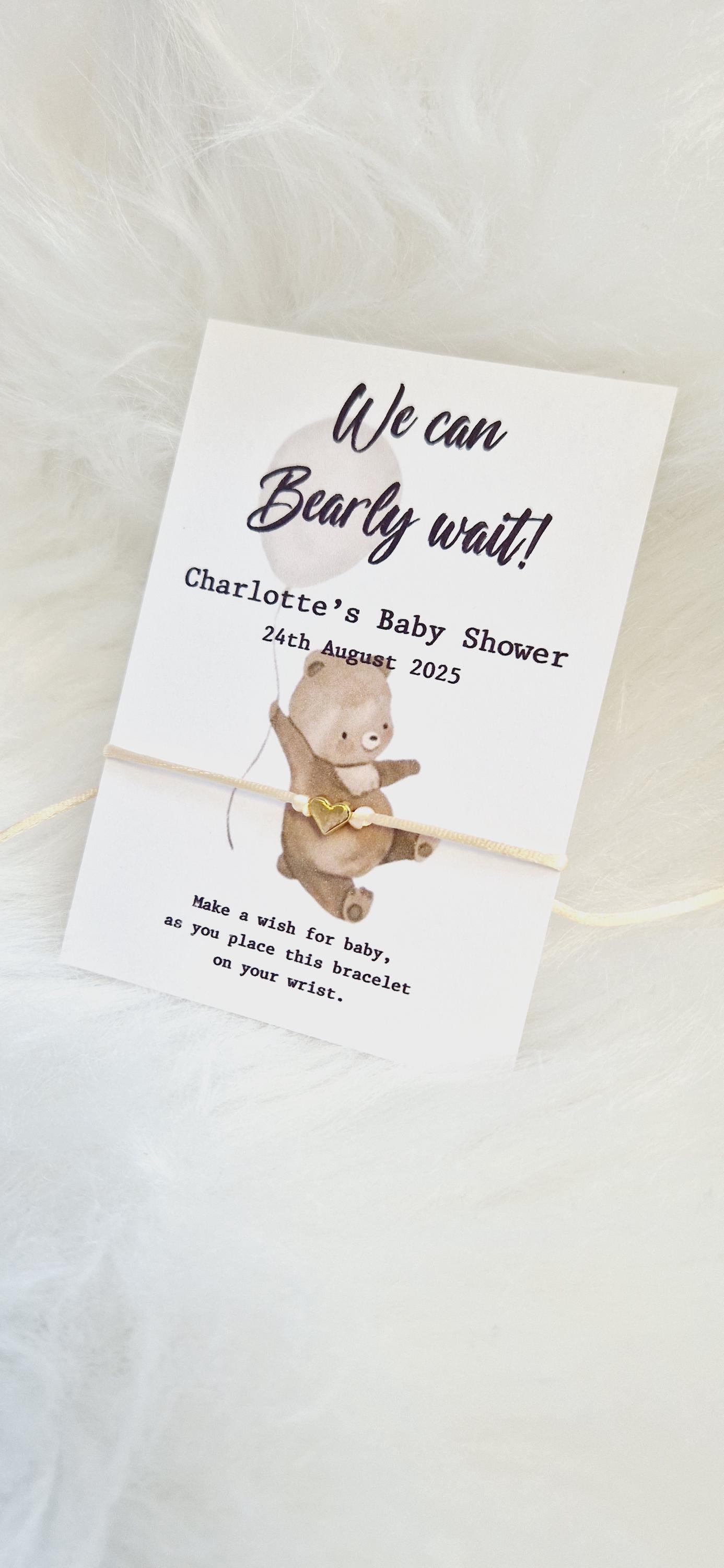 We can 'Bearly' wait I Teddy Bear - Personalised Baby Shower Wish Bracelet I Mummy to Be I Charm  Bracele I Favour I Personalised Gift - 704