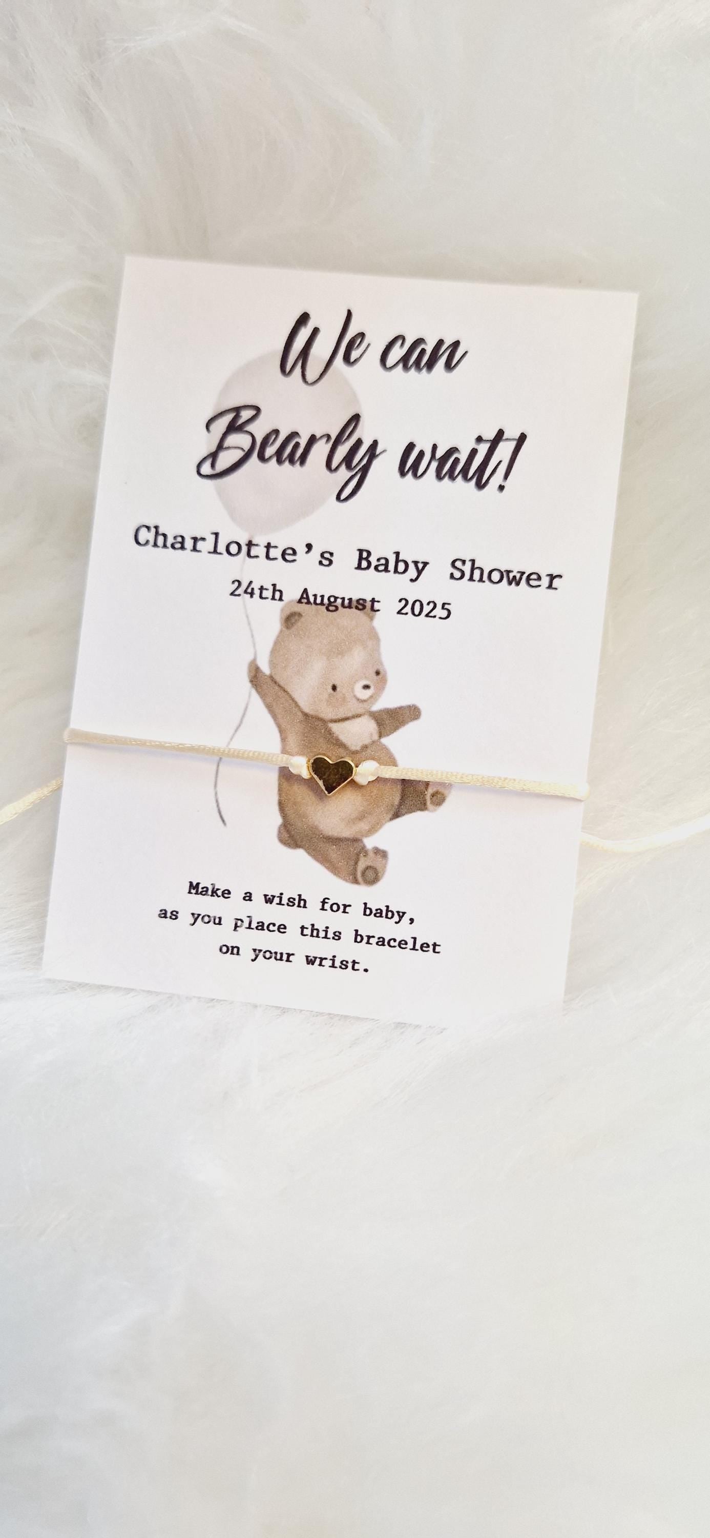 We can 'Bearly' wait I Teddy Bear - Personalised Baby Shower Wish Bracelet I Mummy to Be I Charm  Bracele I Favour I Personalised Gift - 704