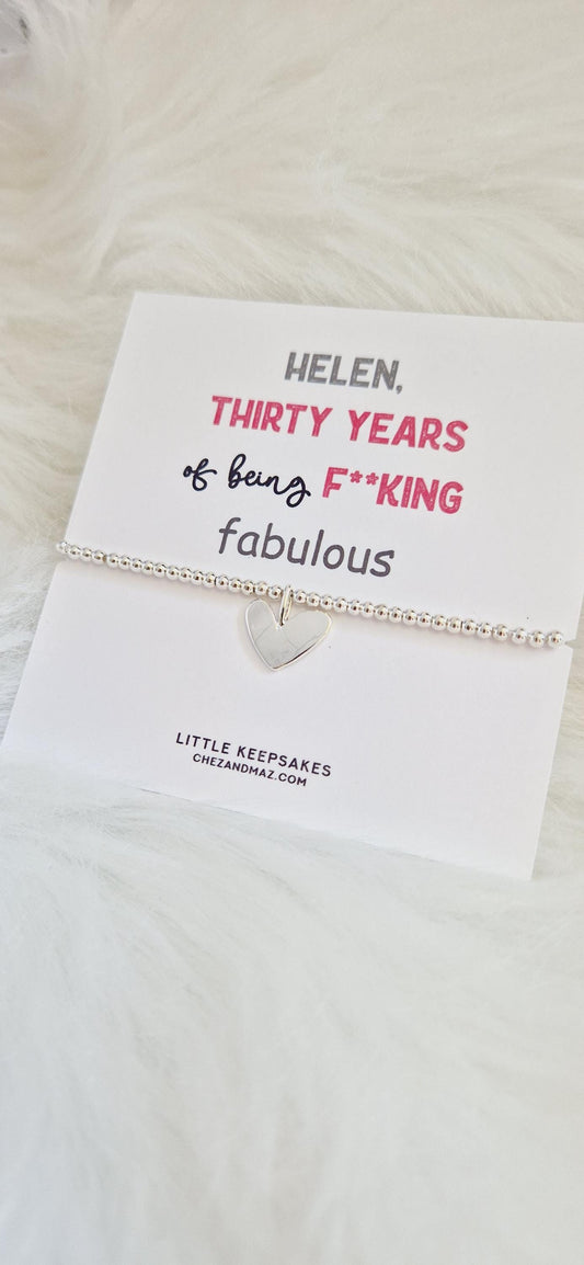 Birthday funny , F**king Fabulous Happy Birthday- Silver Plated Heart charm bracelet I Birthday Gift personalised