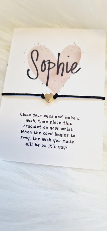 Personalised Wish Bracelet: Rose Gold Heart, Friendship Gift, Name, Heart