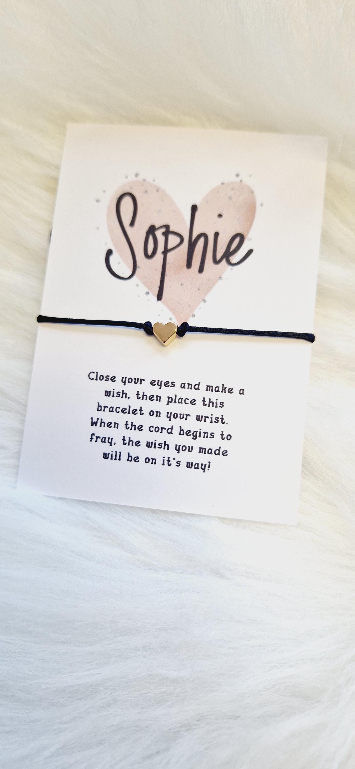 Personalised Wish Bracelet: Rose Gold Heart, Friendship Gift, Name, Heart