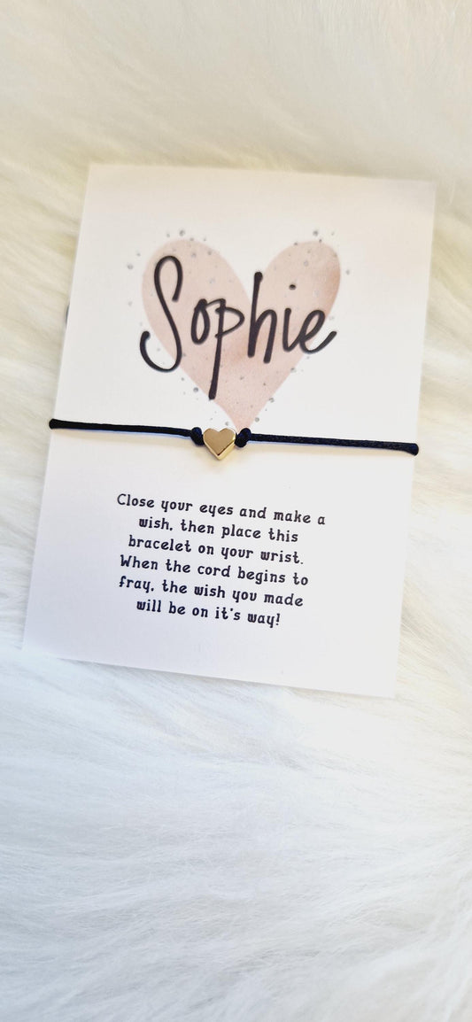 Personalised Wish Bracelet: Rose Gold Heart, Friendship Gift, Name, Heart
