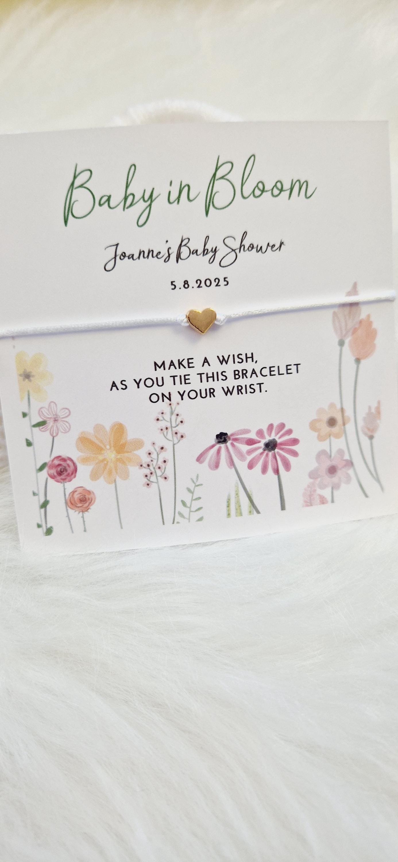 Personalised Baby Shower Wish Bracelet: Baby in Bloom Charm - Floral - Boho