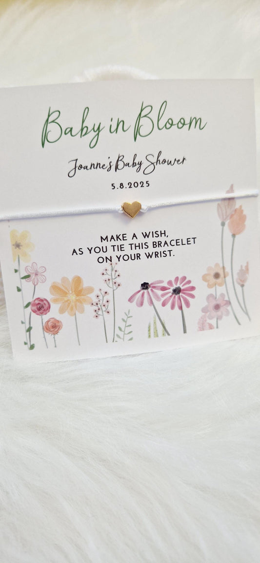 Personalised Baby Shower Wish Bracelet: Baby in Bloom Charm - Floral - Boho
