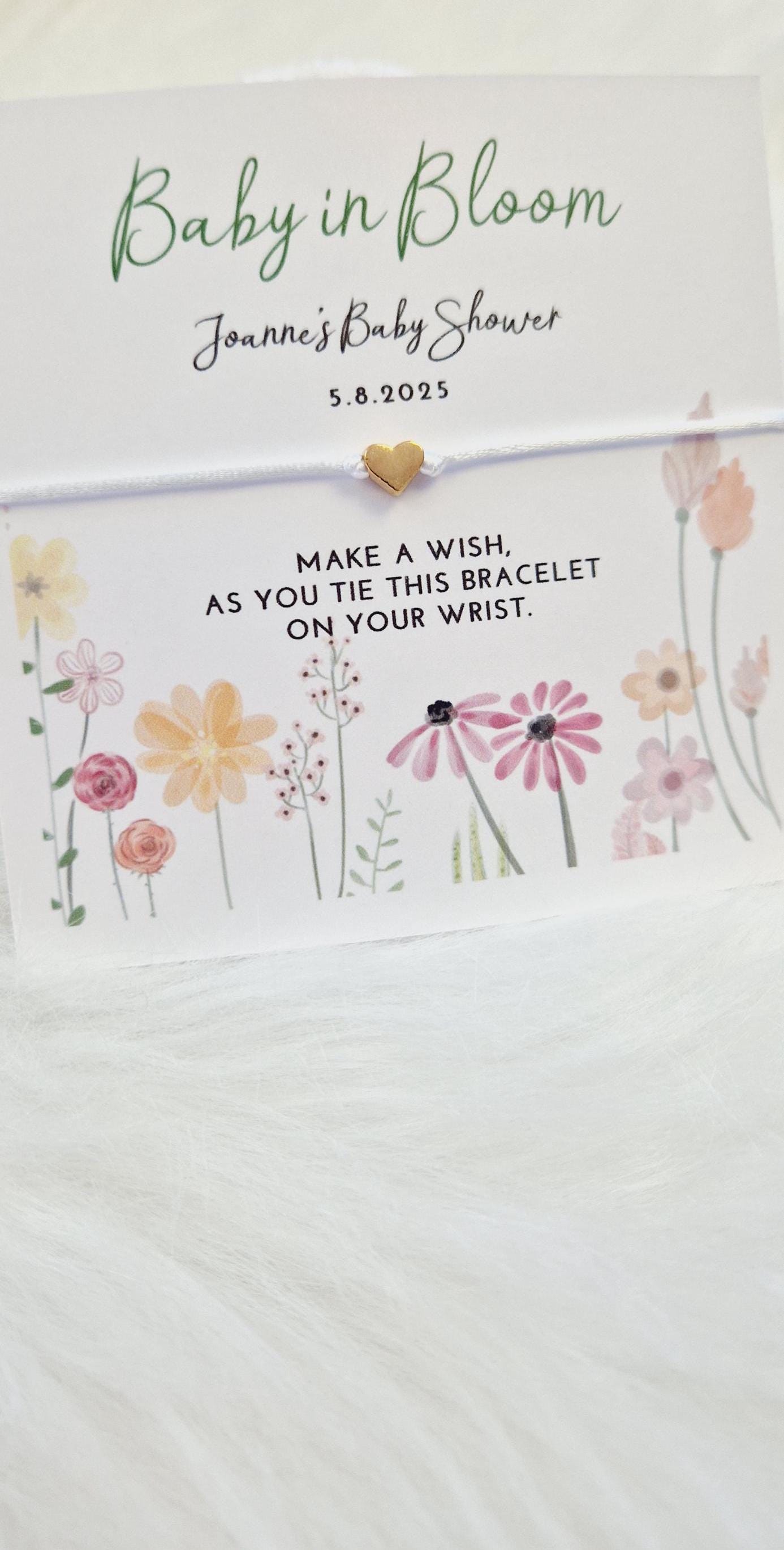 Personalised Baby Shower Wish Bracelet: Baby in Bloom Charm - Floral - Boho