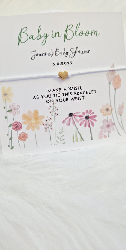 Personalised Baby Shower Wish Bracelet: Baby in Bloom Charm - Floral - Boho