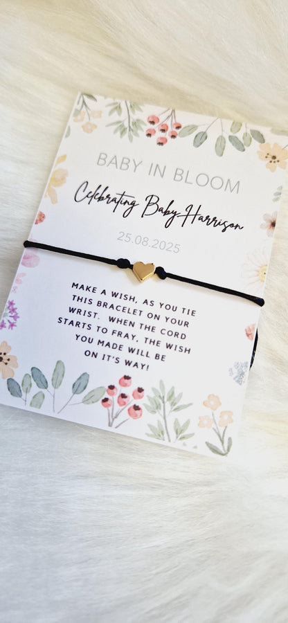 Baby in Bloom- Personalised Baby Shower Wish Bracelet, Mummy to Be, Charm String Bracelet, Personalised Gift -Celebrating Baby - Aqiqah -981