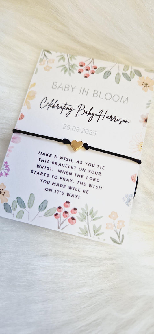 Baby in Bloom- Personalised Baby Shower Wish Bracelet, Mummy to Be, Charm String Bracelet, Personalised Gift -Celebrating Baby - Aqiqah -981