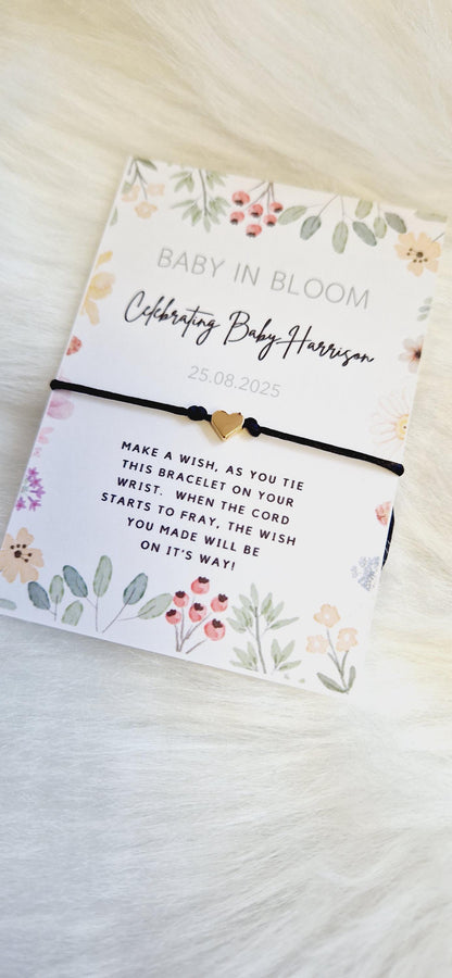 Baby in Bloom- Personalised Baby Shower Wish Bracelet, Mummy to Be, Charm String Bracelet, Personalised Gift -Celebrating Baby - Aqiqah -981