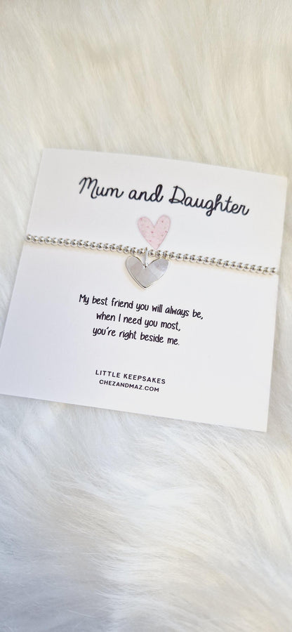 Mum & Daughter Silver Plated Heart Charm Bracelet