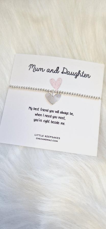 Mum & Daughter Silver Plated Heart Charm Bracelet